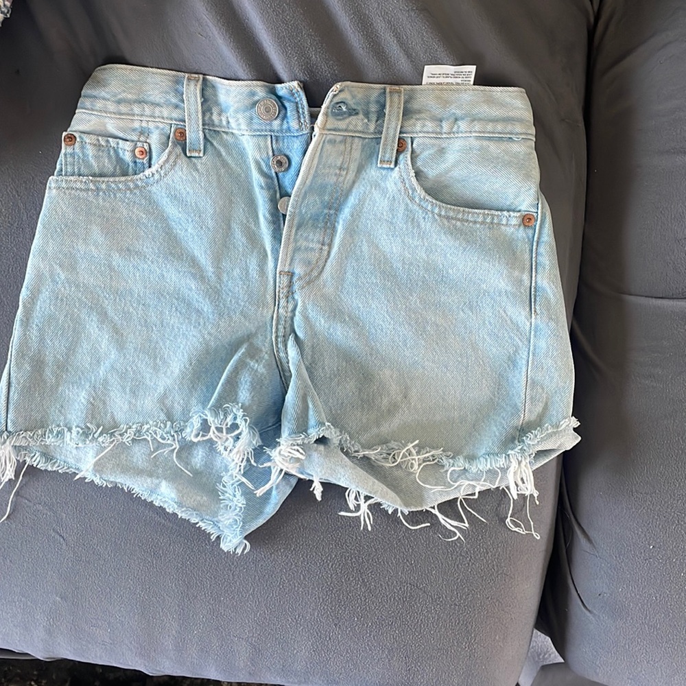 Levi's Sky Blue Frayed Jean Shorts